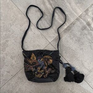 Zara Black Beaded Crossbody Bag with Gold Accents